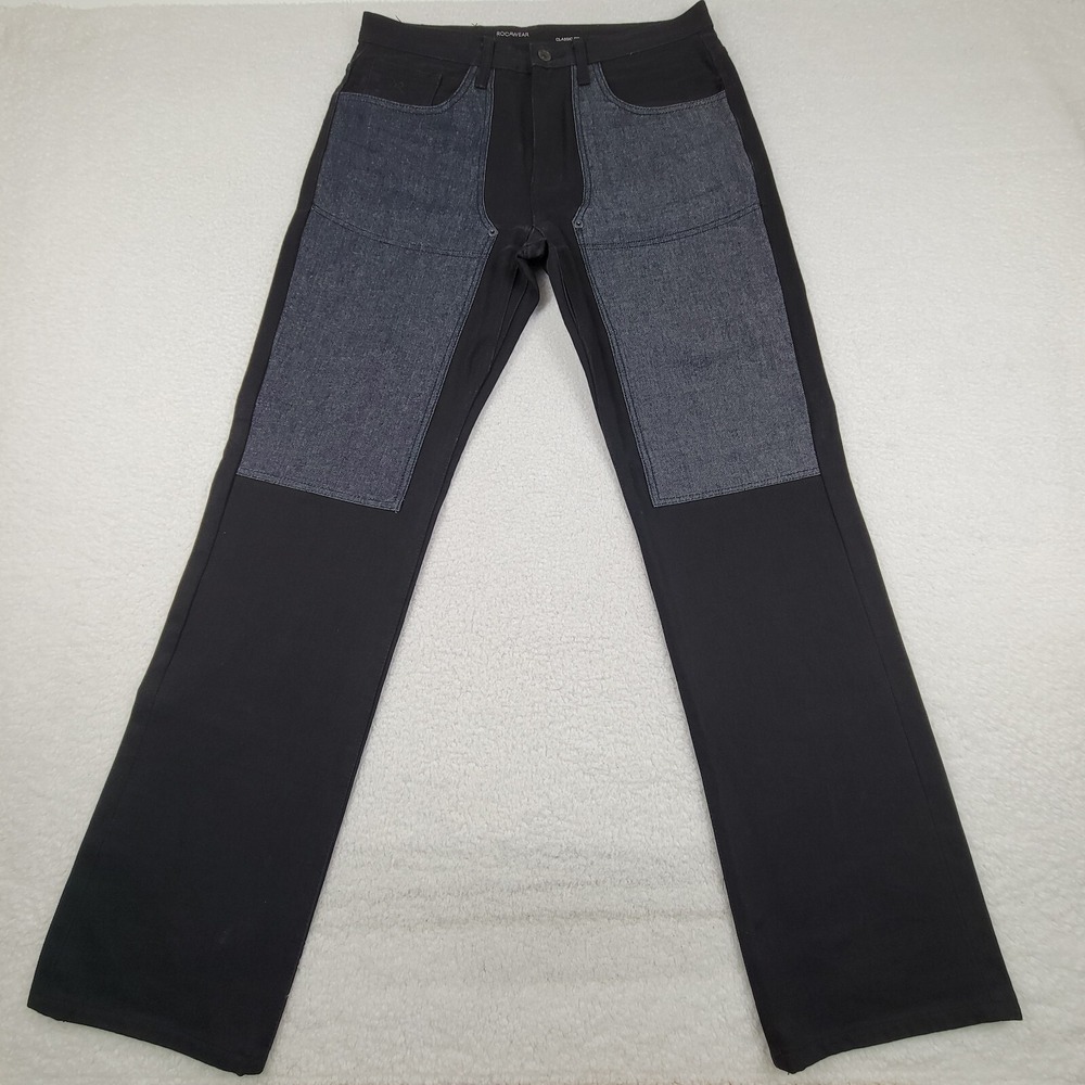 Rocawear Double Thigh Straight Leg Jeans Mens 34 x 33 Black Denim NWOT